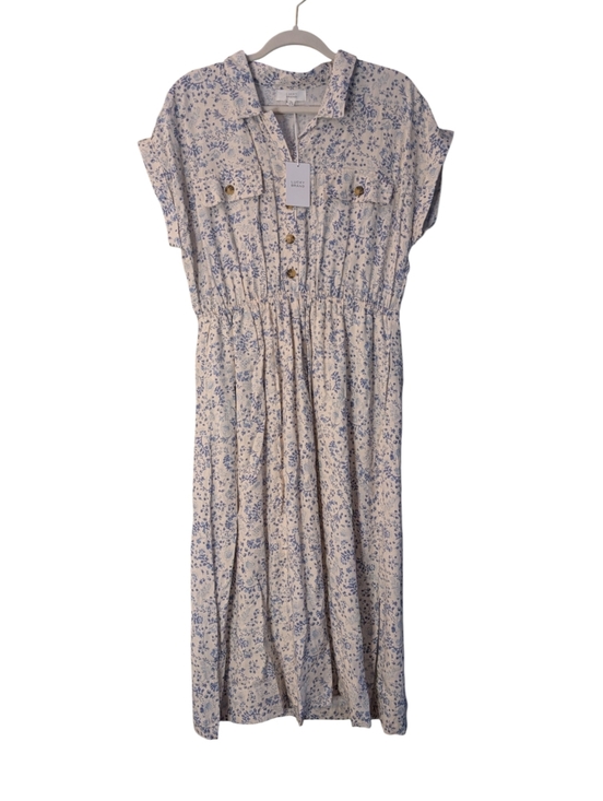 Lucky Brand Dresses & Skirts - NWT Short Sleeve Utility shirt Dress In sand & blue floral midi size Large boho
